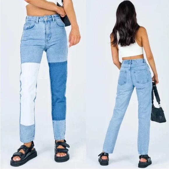 Princess Polly woman’s Cofield Mom patch denim jeans pants - Picture 1 of 13